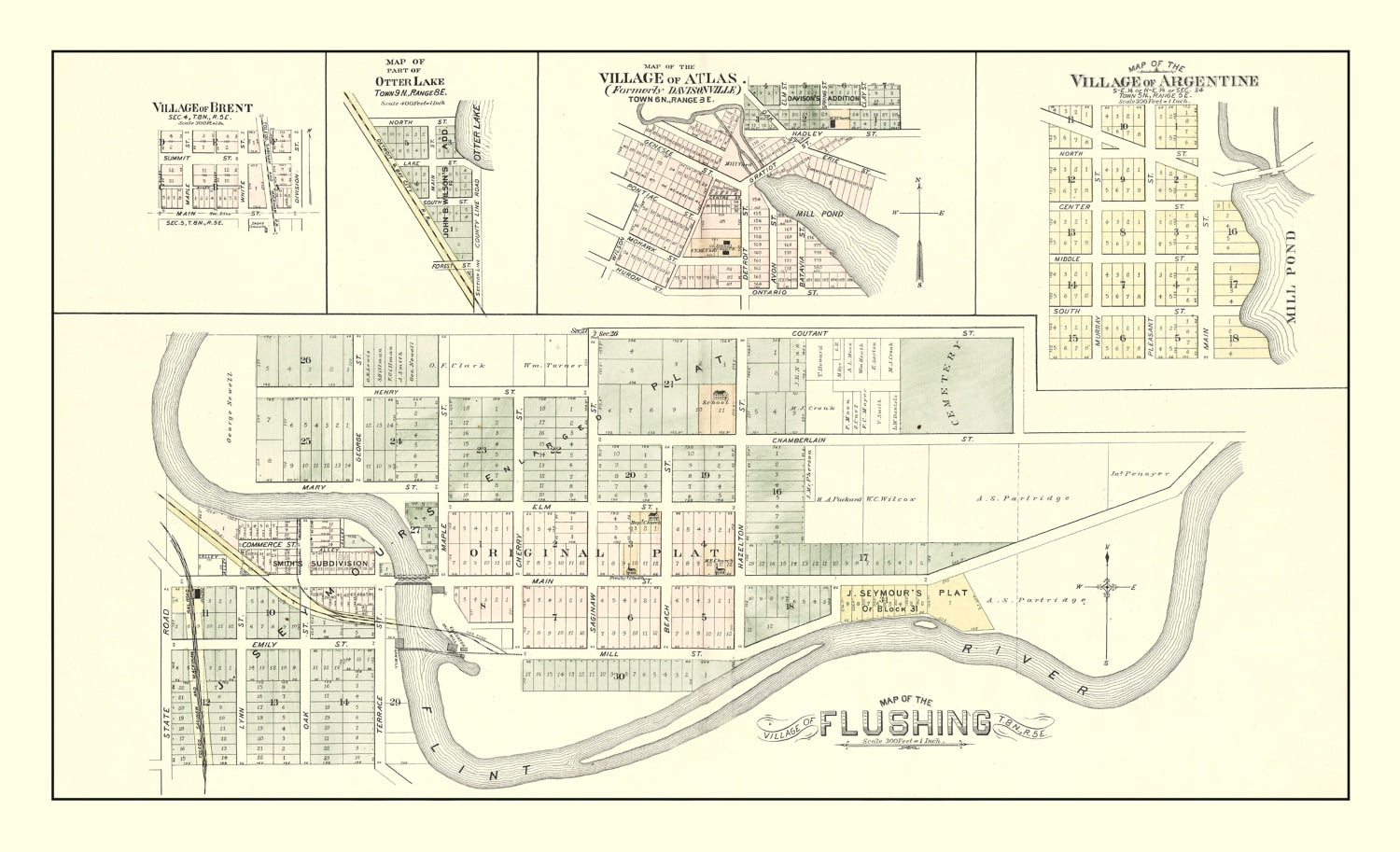 Vintage Map of Flushing, Michigan 1889