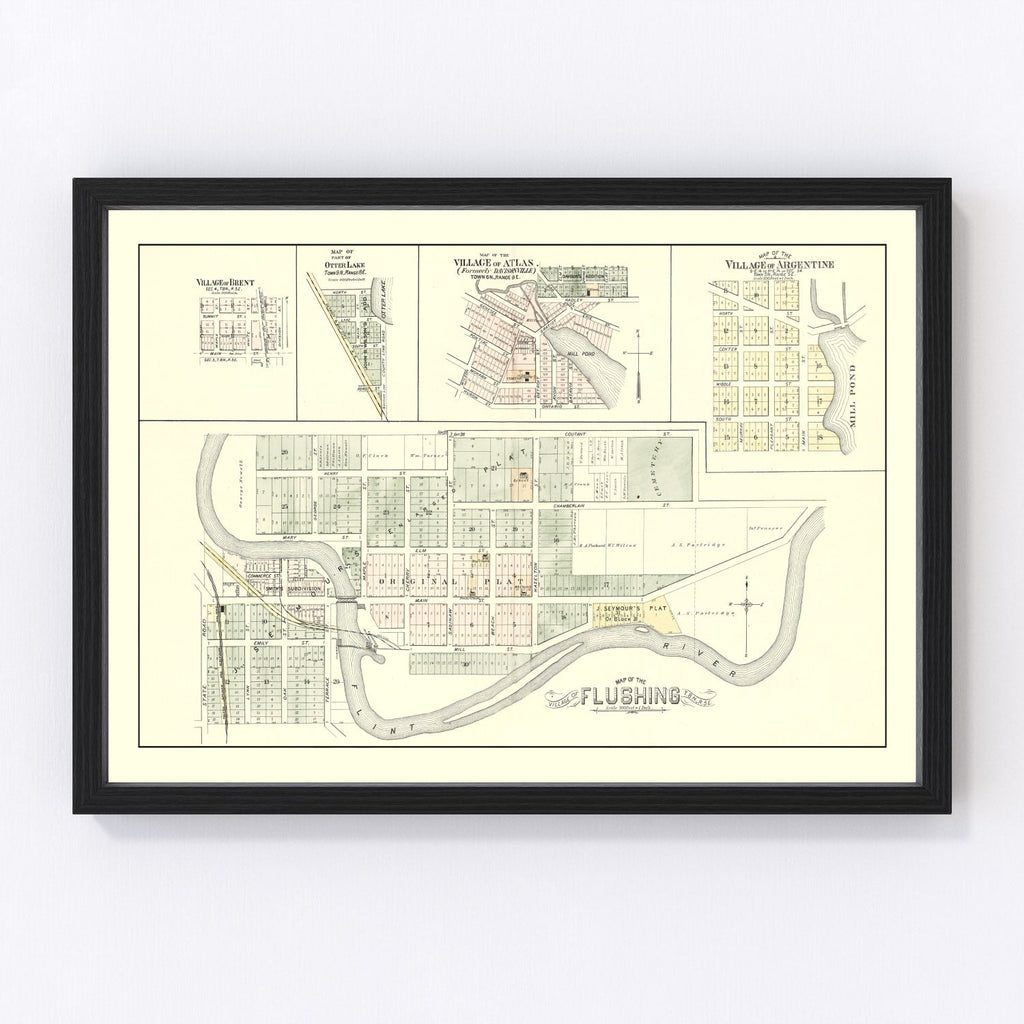 Vintage Map of Flushing, Michigan 1889