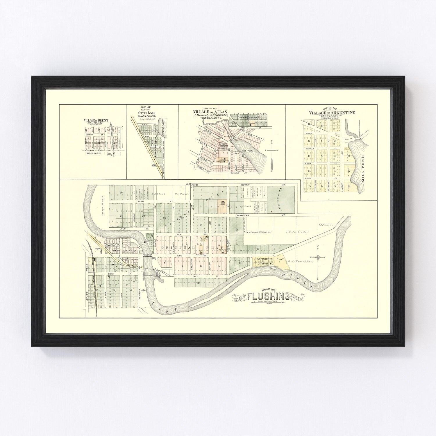 Vintage Map of Flushing, Michigan 1889
