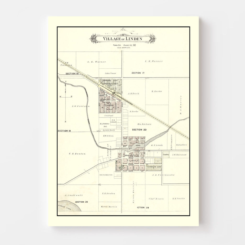 Vintage Map of Linden, Michigan 1889