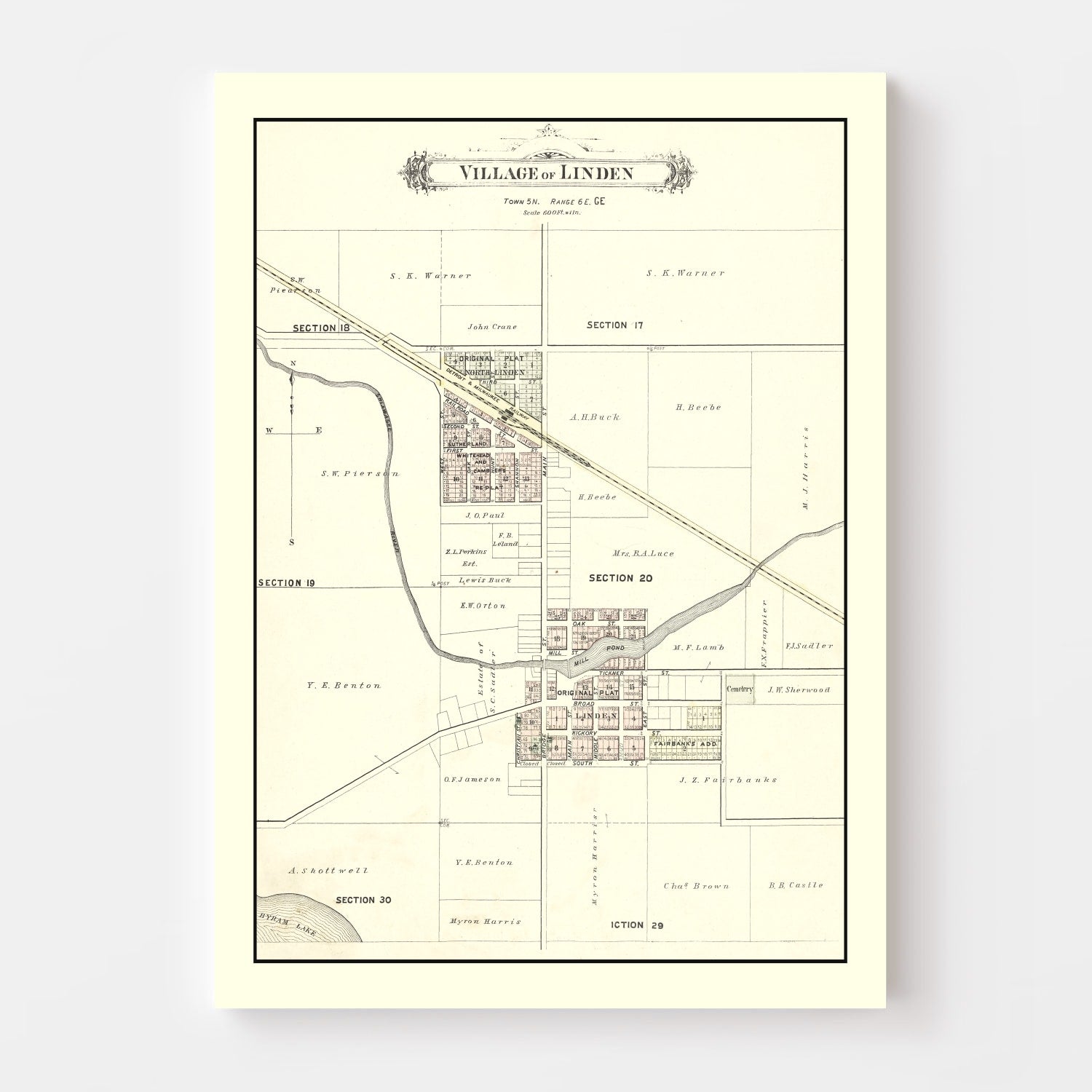 Vintage Map of Linden, Michigan 1889