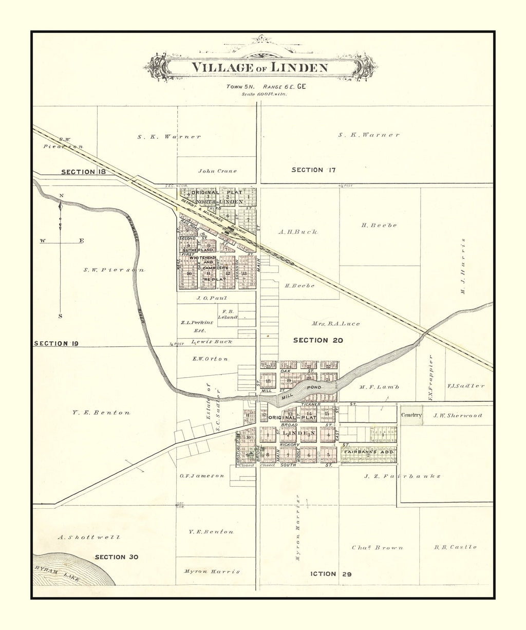 Vintage Map of Linden, Michigan 1889
