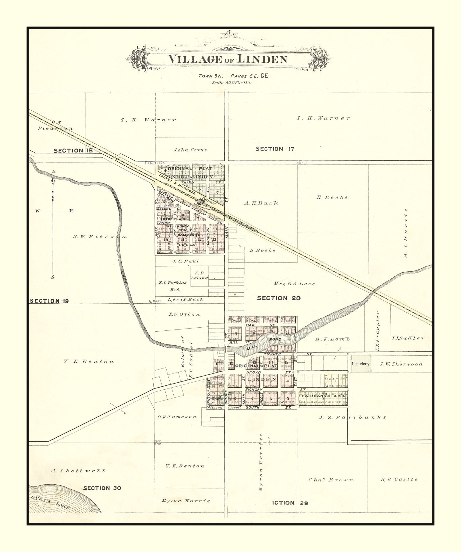 Vintage Map of Linden, Michigan 1889