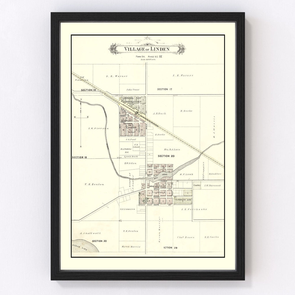 Vintage Map of Linden, Michigan 1889