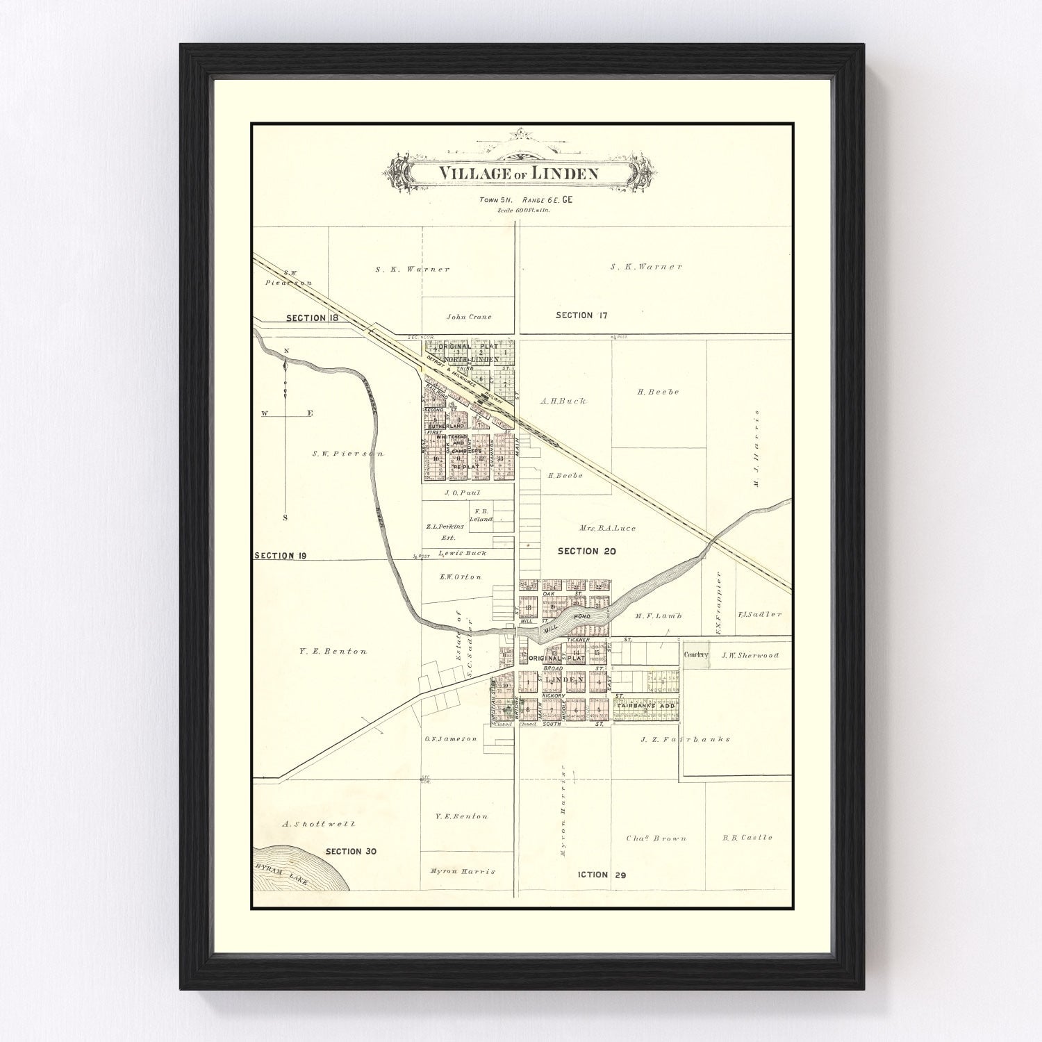 Vintage Map of Linden, Michigan 1889