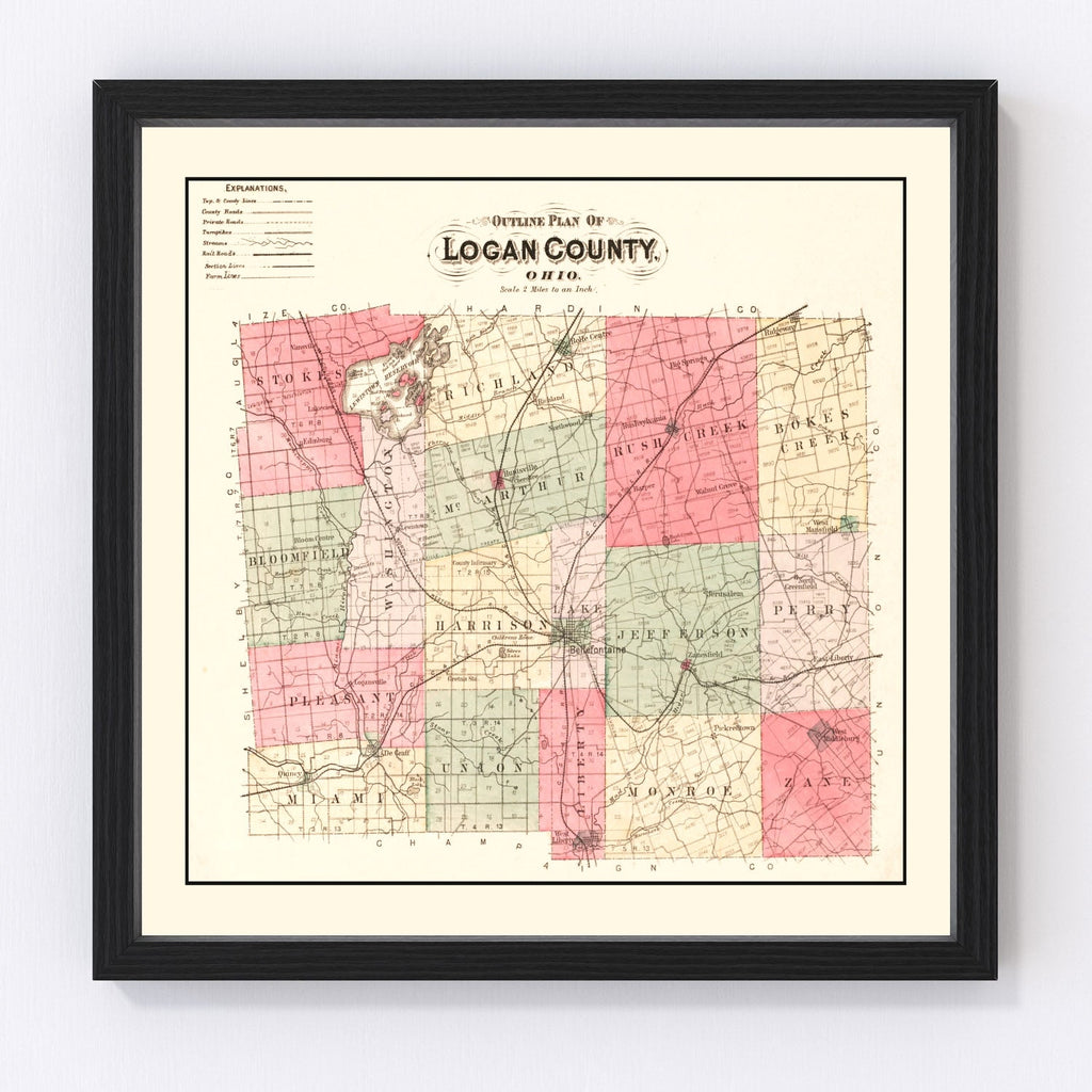 Vintage Map of Logan County, Ohio 1890