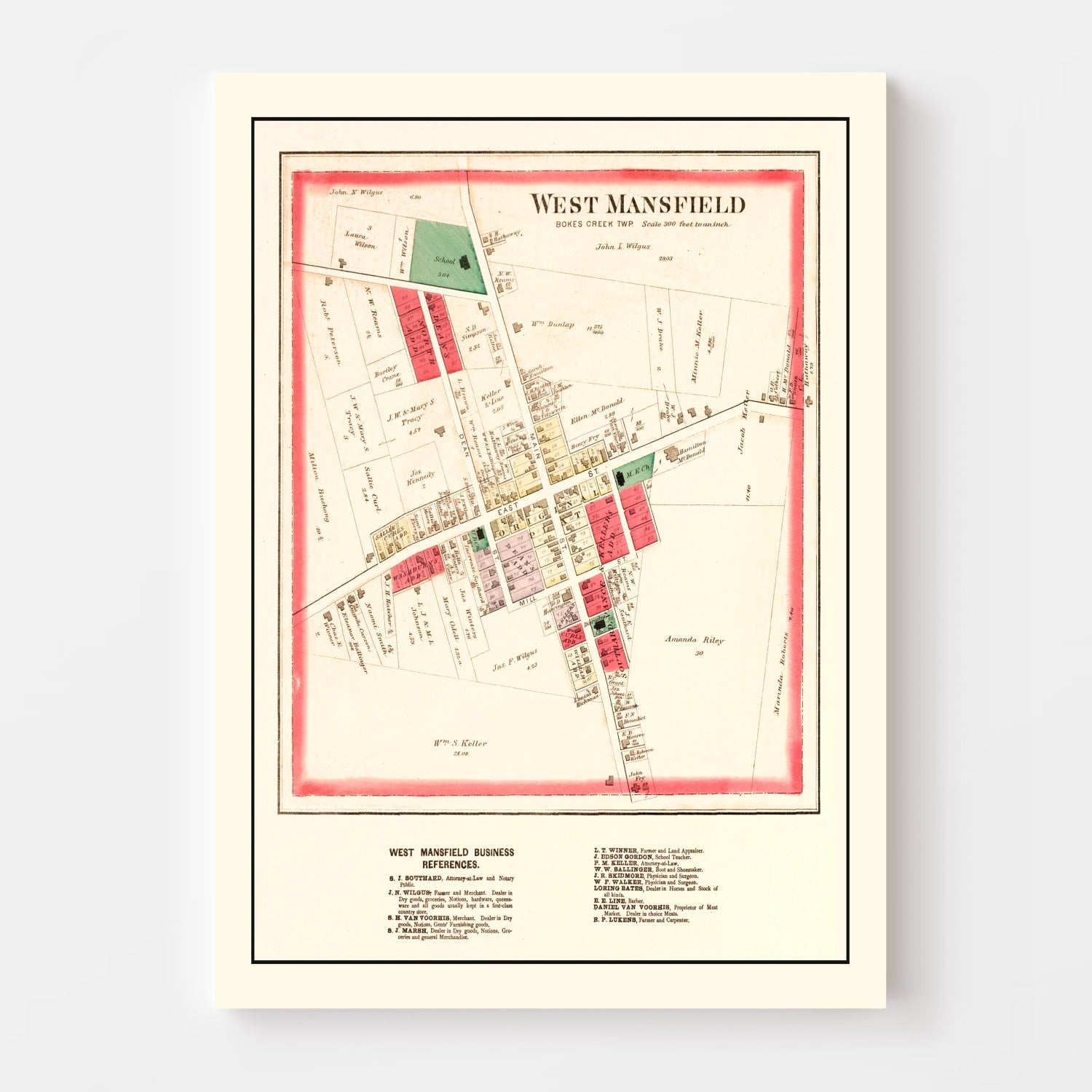 Vintage Map of West Mansfield, Ohio 1890