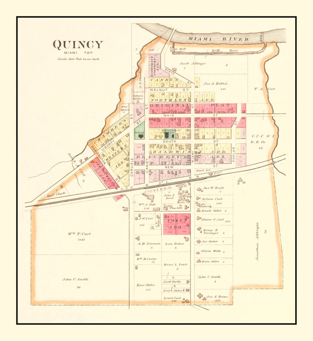 Vintage Map of Quincy, Ohio 1890
