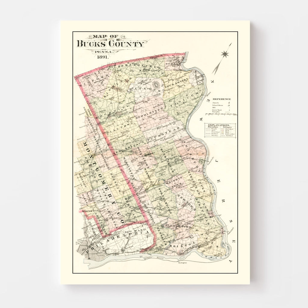 Vintage Map of Bucks County, Pennsylvania 1891