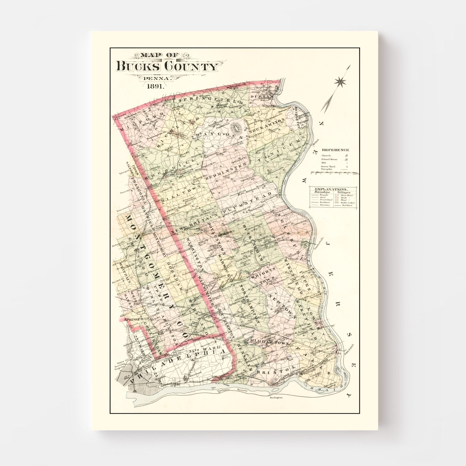 Vintage Map of Bucks County, Pennsylvania 1891