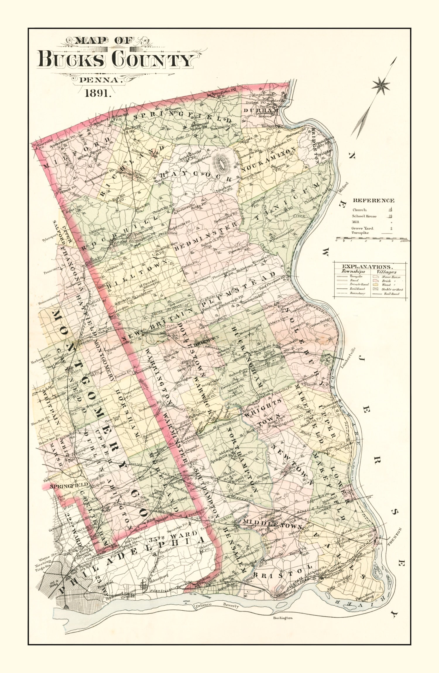 Vintage Map of Bucks County, Pennsylvania 1891