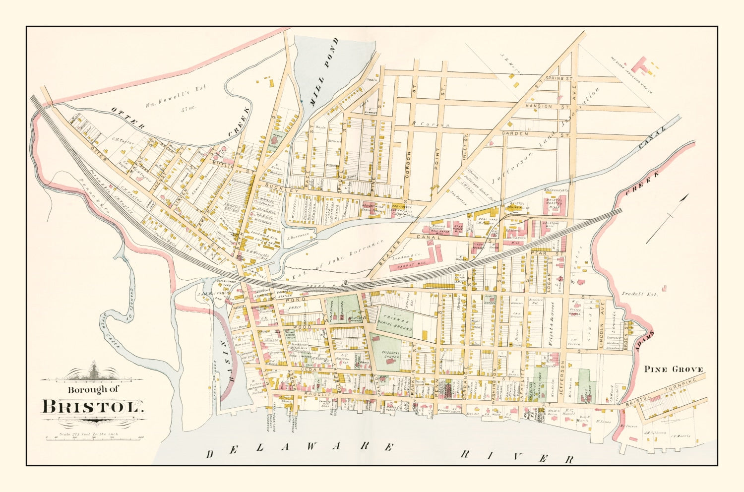 Vintage Map of Bristol, Pennsylvania 1891