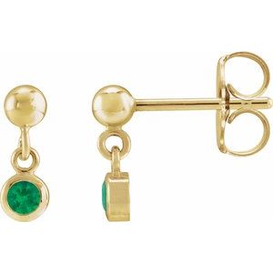 14K Yellow Gold Natural Emerald Bezel-Set Earrings