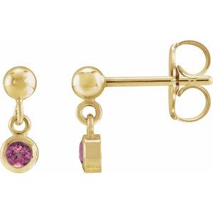 14K Yellow Gold Natural Pink Tourmaline Bezel-Set Earrings