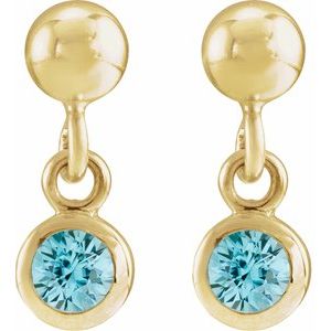 14K Yellow Gold Natural Blue Zircon Bezel-Set Earrings – image 2