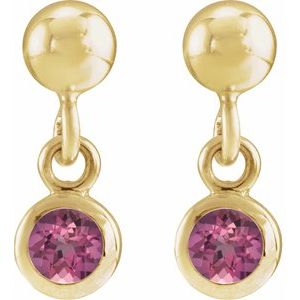 14K Yellow Gold Natural Pink Tourmaline Bezel-Set Earrings – image 2