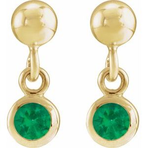 14K Yellow Gold Natural Emerald Bezel-Set Earrings – image 2