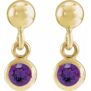 14K Yellow Gold Natural Amethyst Bezel-Set Earrings – image 2