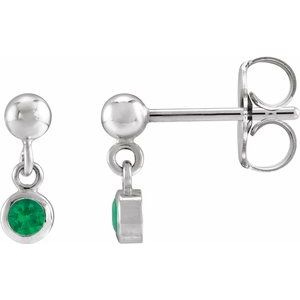 Sterling Silver Lab-Grown Emerald Bezel-Set Earrings