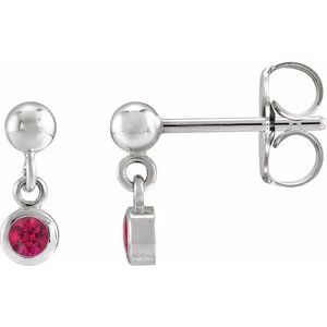 Sterling Silver Natural Ruby Bezel-Set Earrings