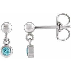 Sterling Silver Natural Blue Zircon Bezel-Set Earrings