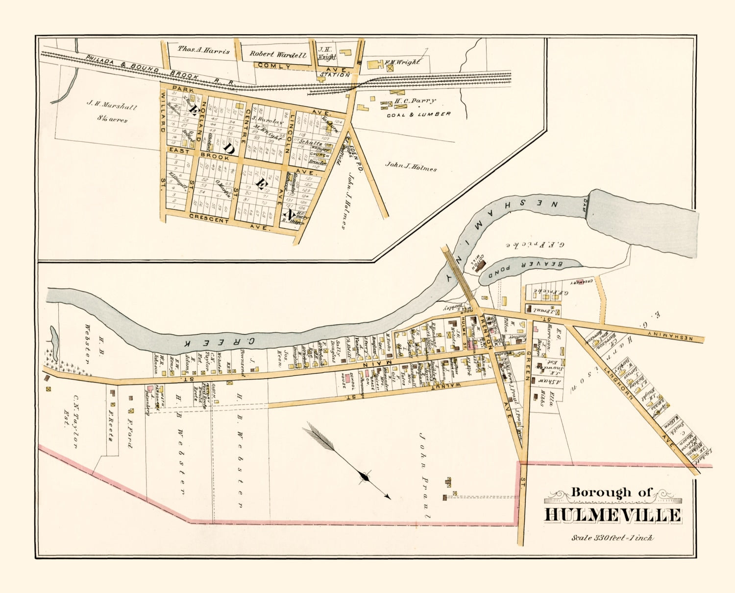 Vintage Map of Hulmeville, Pennsylvania 1891