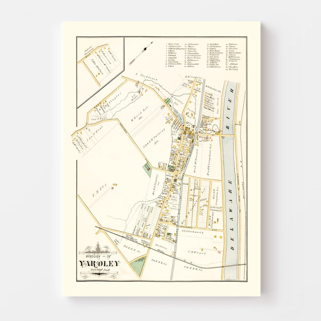 Vintage Map of Yardley, Pennsylvania 1891