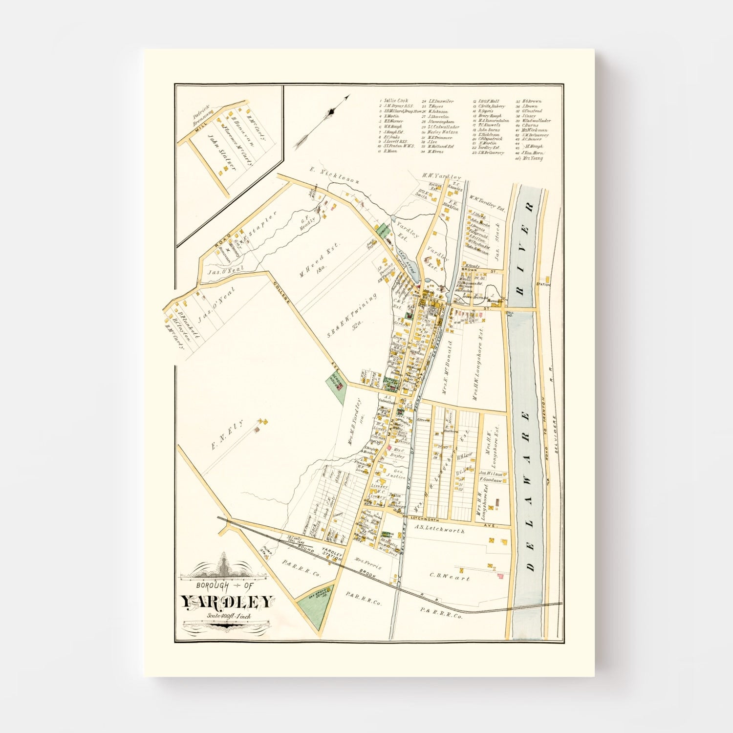 Vintage Map of Yardley, Pennsylvania 1891