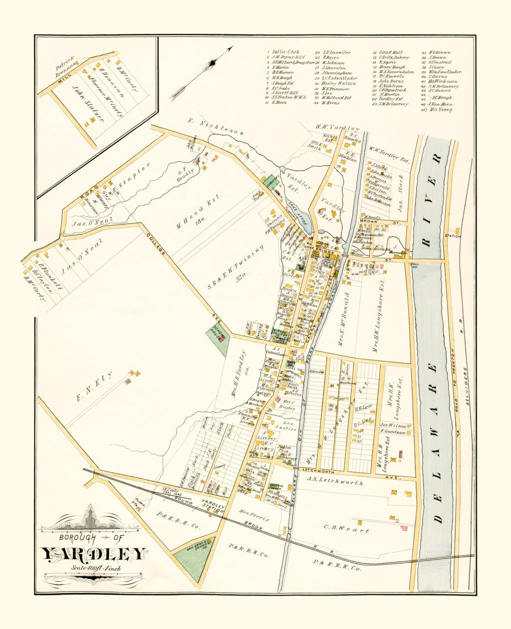 Vintage Map of Yardley, Pennsylvania 1891