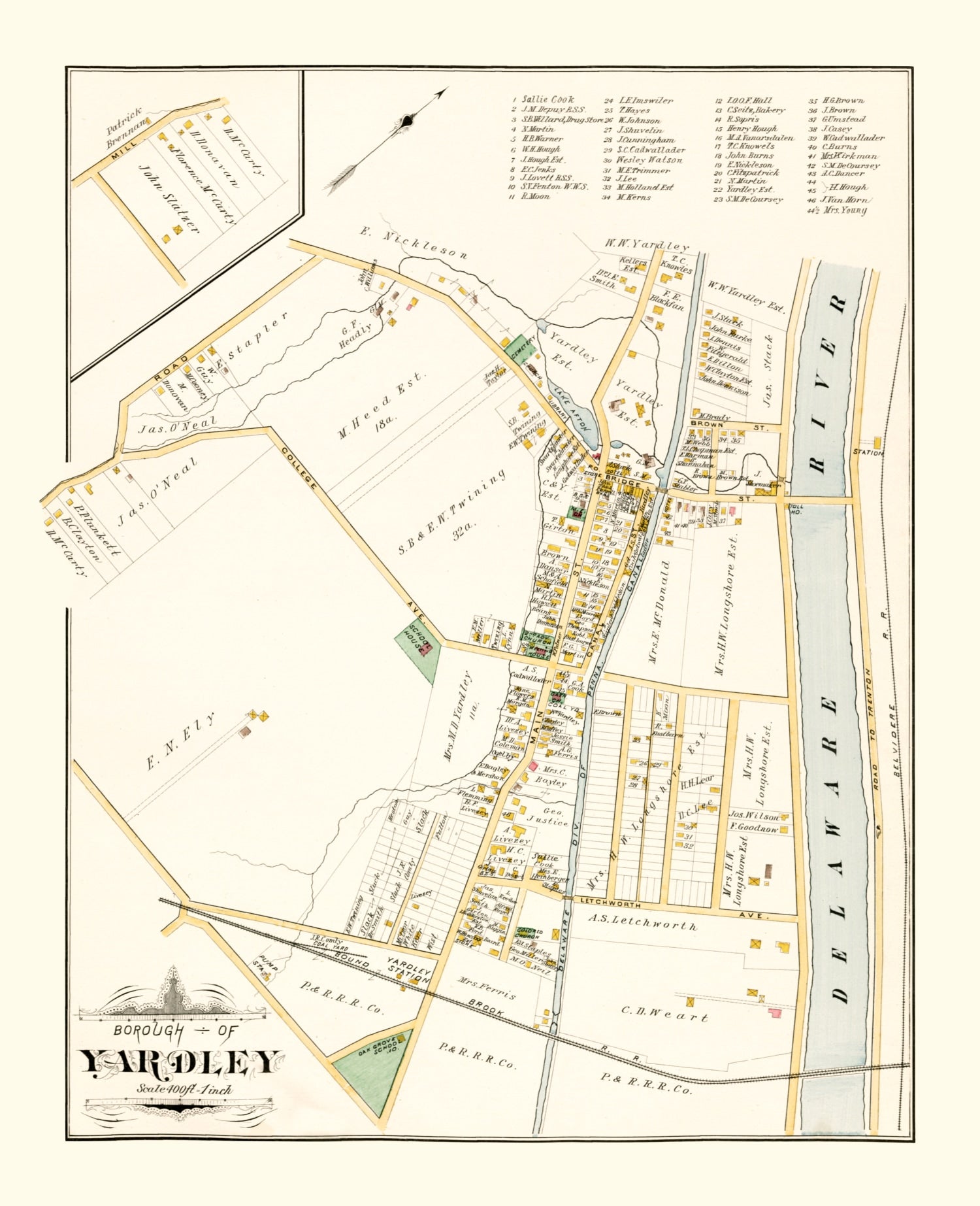Vintage Map of Yardley, Pennsylvania 1891