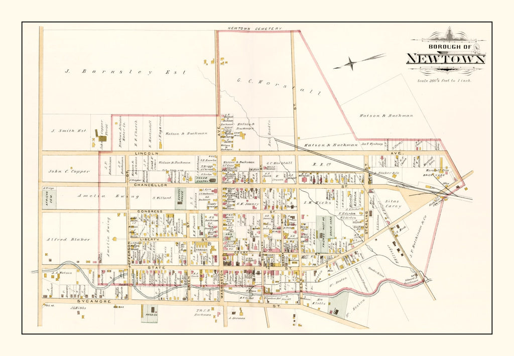 Vintage Map of Newtown, Pennsylvania 1891