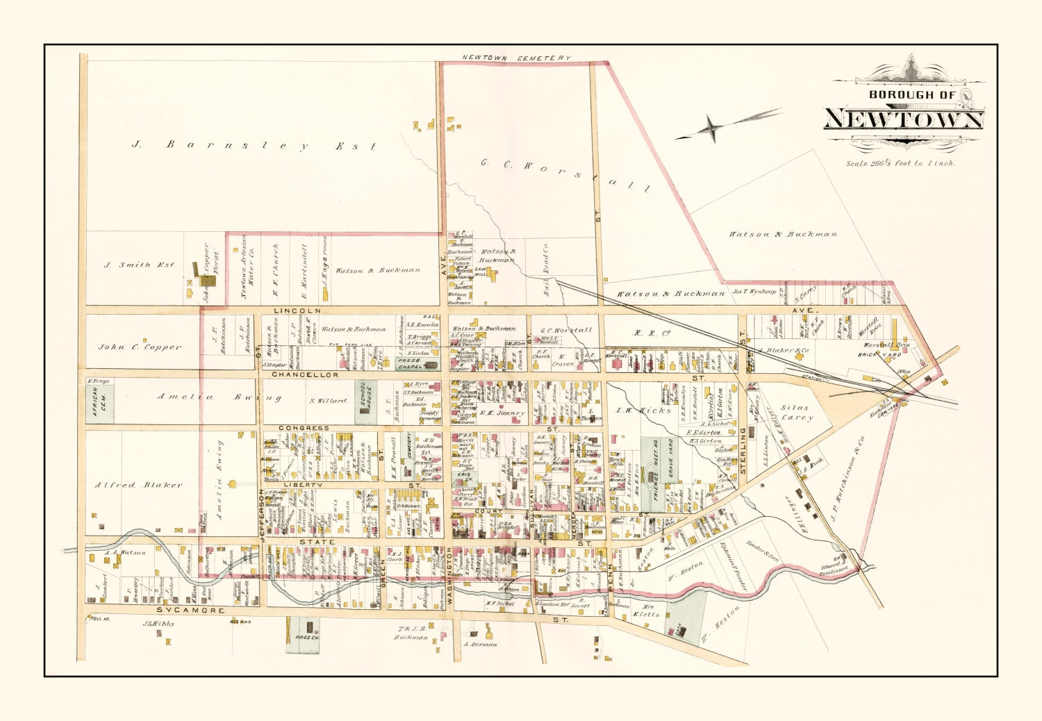 Vintage Map of Newtown, Pennsylvania 1891