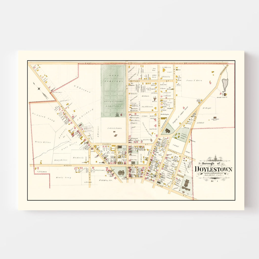 Vintage Map of Doylestown, Pennsylvania 1891