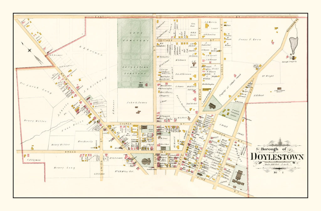 Vintage Map of Doylestown, Pennsylvania 1891