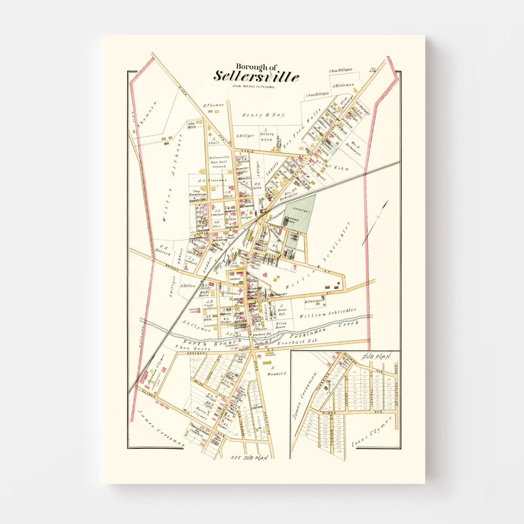 Vintage Map of Sellersville, Pennsylvania 1891