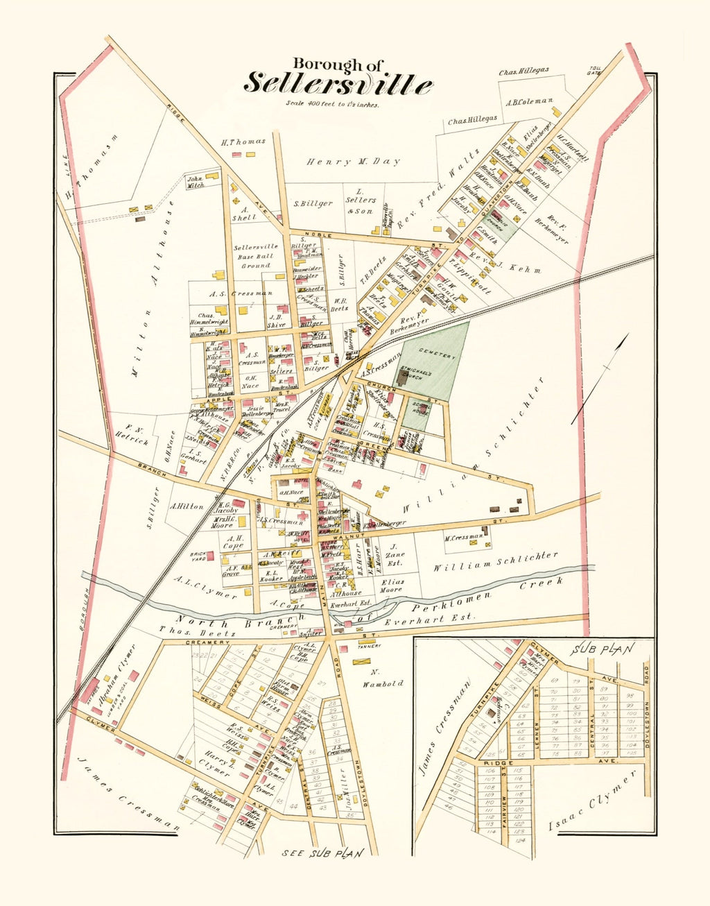 Vintage Map of Sellersville, Pennsylvania 1891