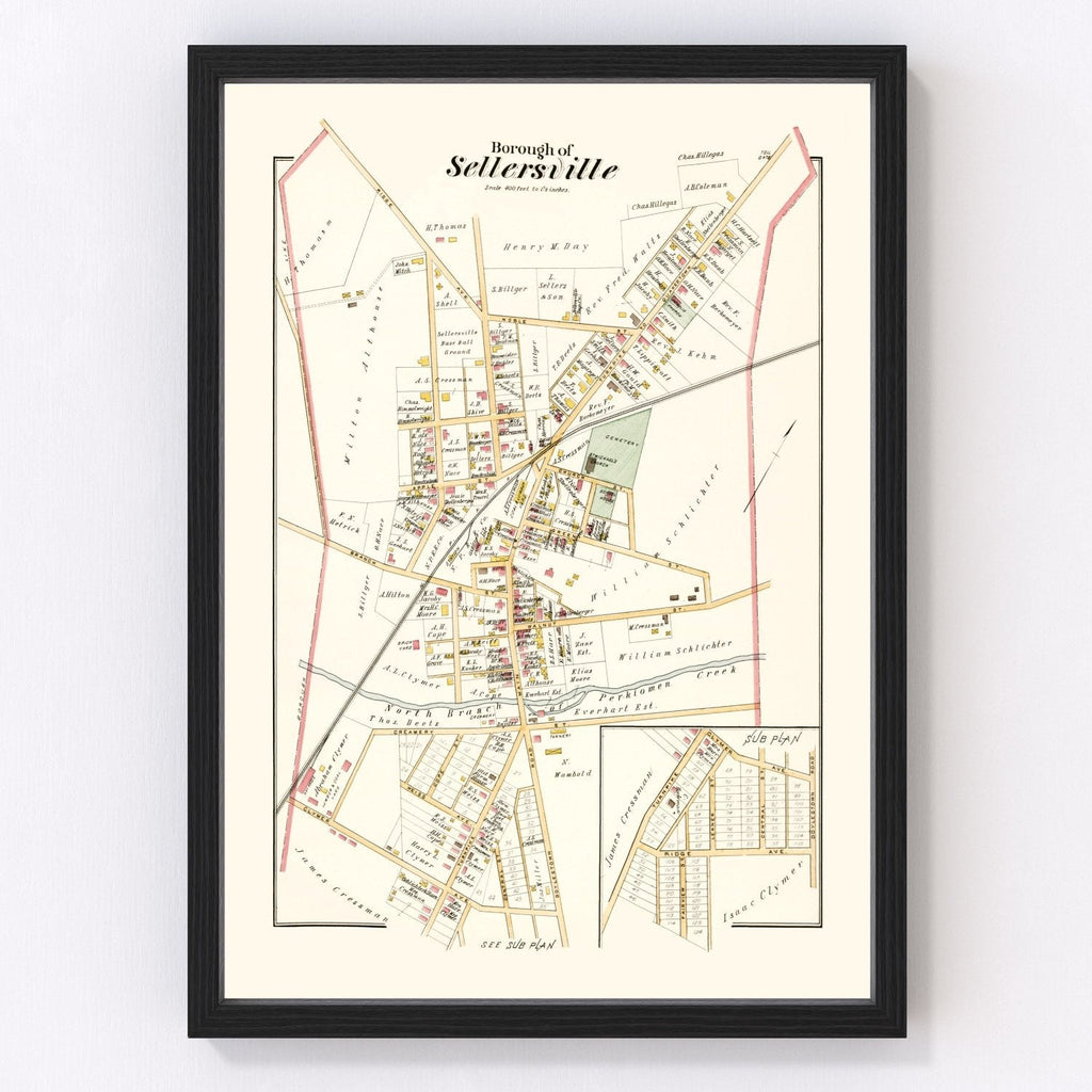 Vintage Map of Sellersville, Pennsylvania 1891