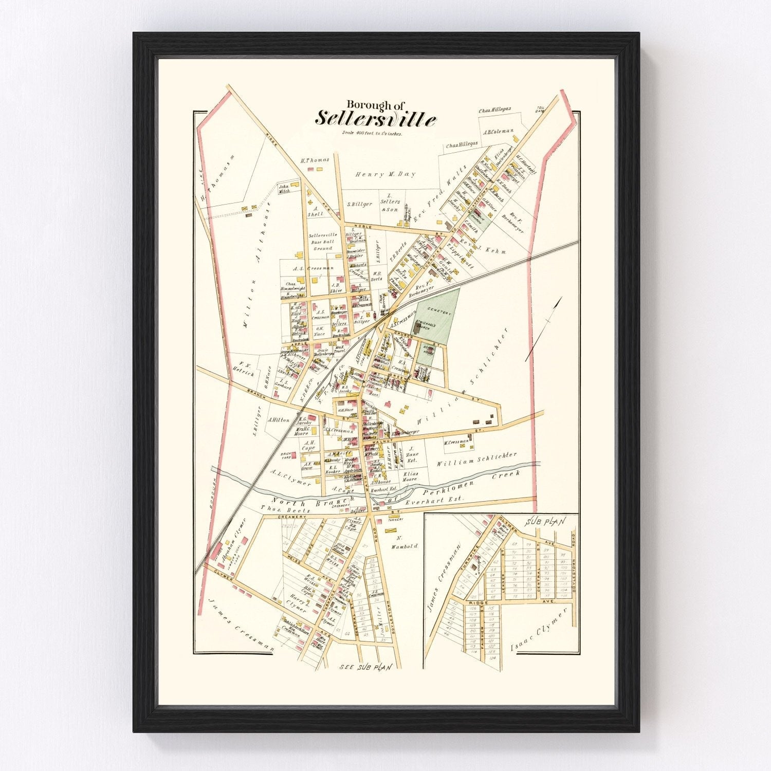 Vintage Map of Sellersville, Pennsylvania 1891