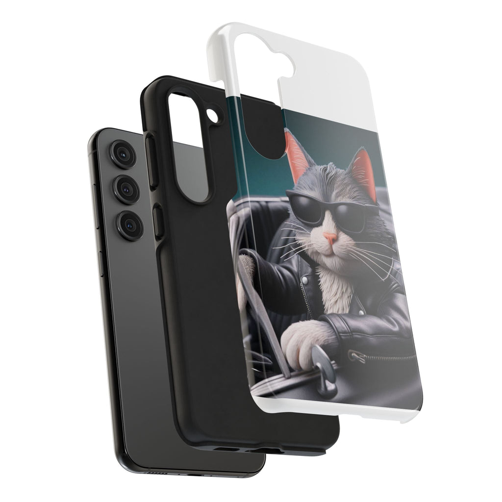 Cool Cat in Leather Jacket Driving Car Mobile Phone Case