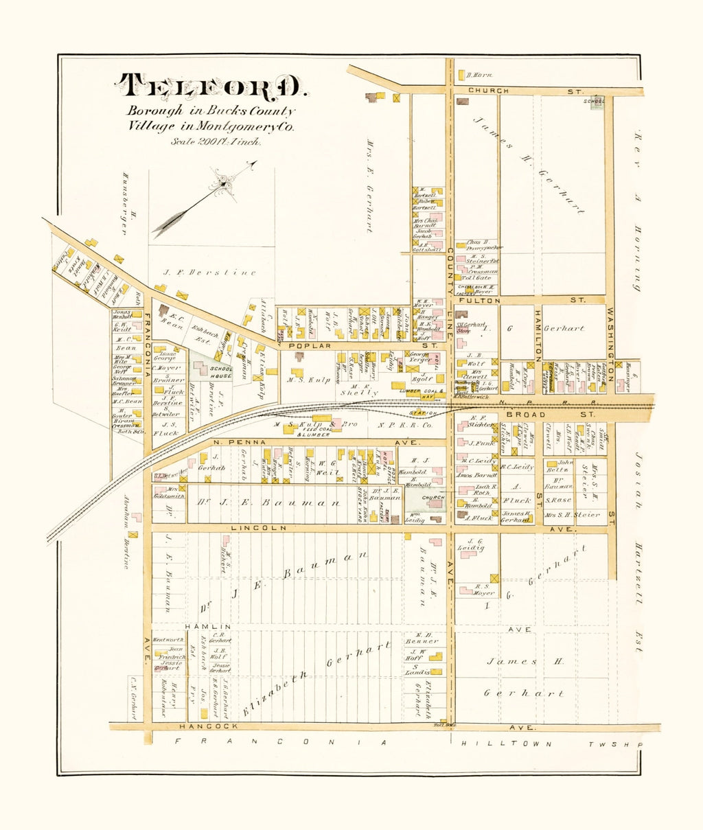 Vintage Map of Telford, Pennsylvania 1891