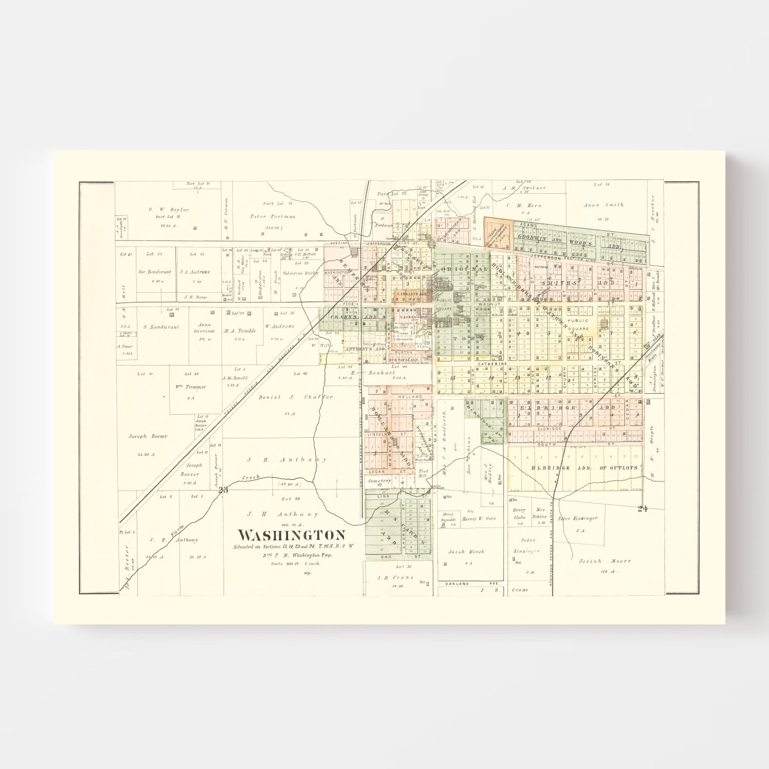 Vintage Map of Washington, Illinois 1891