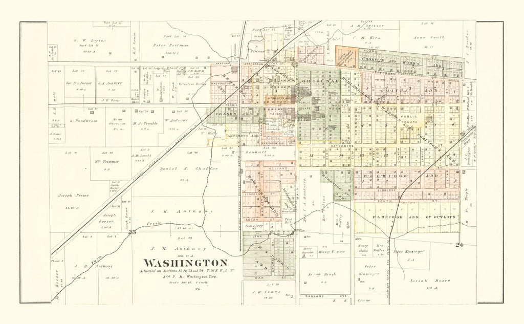 Vintage Map of Washington, Illinois 1891