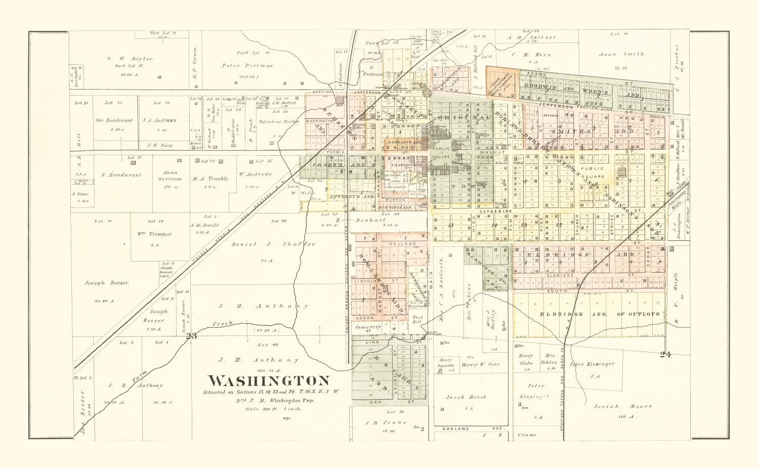 Vintage Map of Washington, Illinois 1891