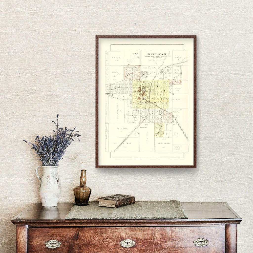 Vintage Map of Delavan, Illinois 1891