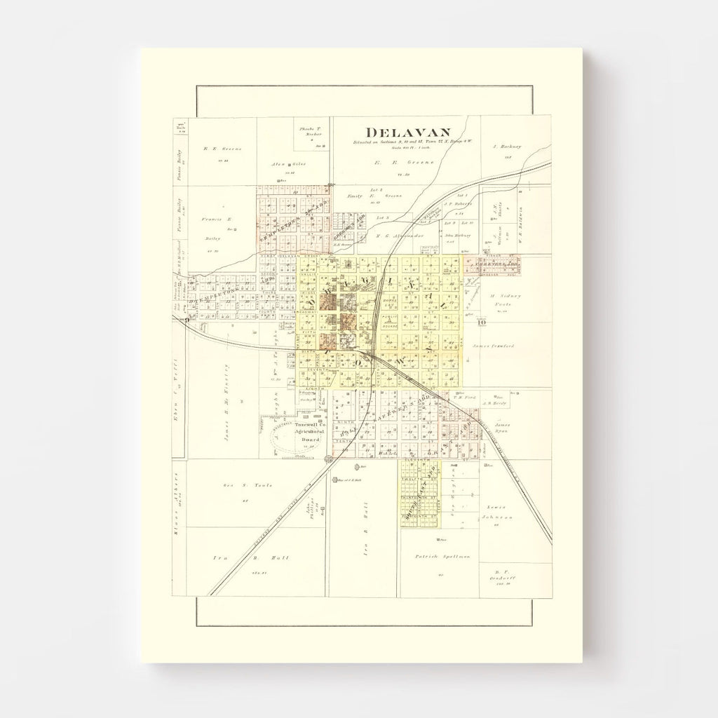Vintage Map of Delavan, Illinois 1891