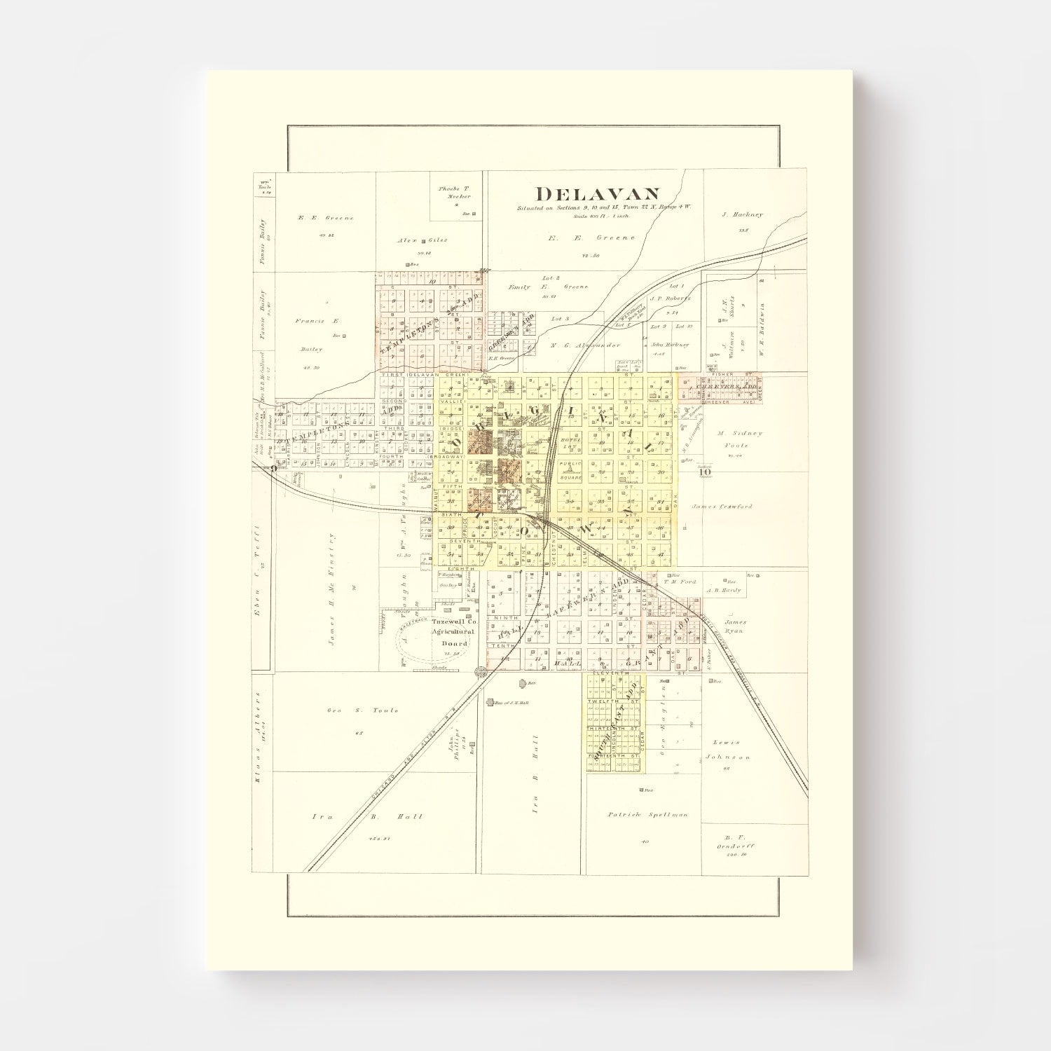 Vintage Map of Delavan, Illinois 1891