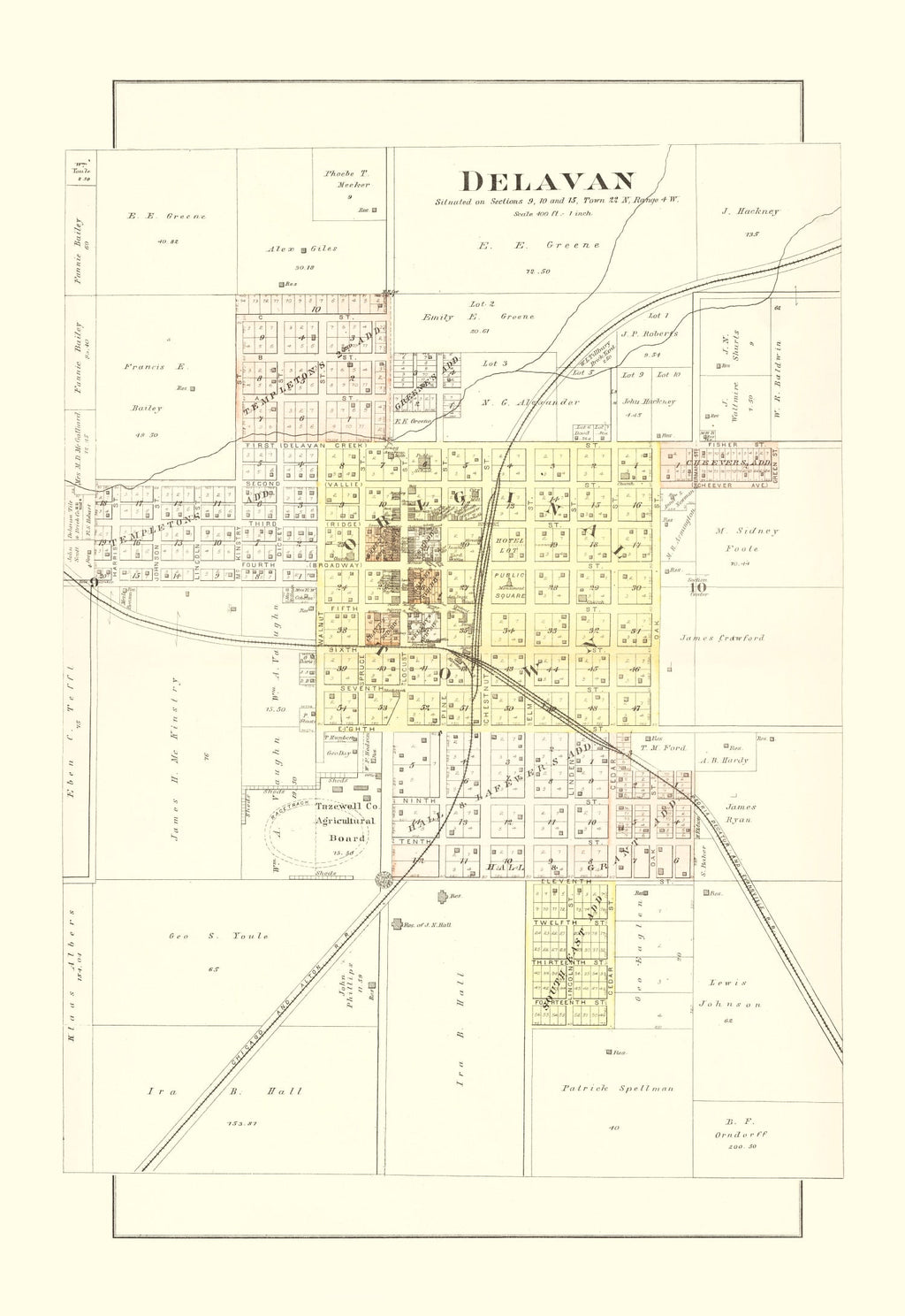 Vintage Map of Delavan, Illinois 1891