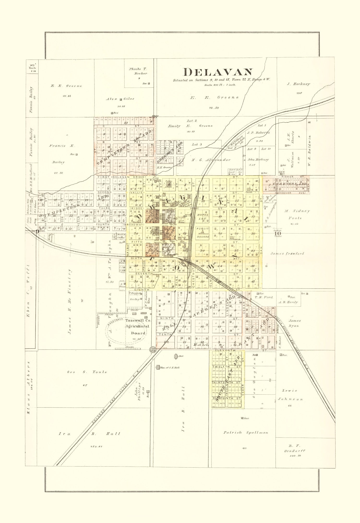 Vintage Map of Delavan, Illinois 1891