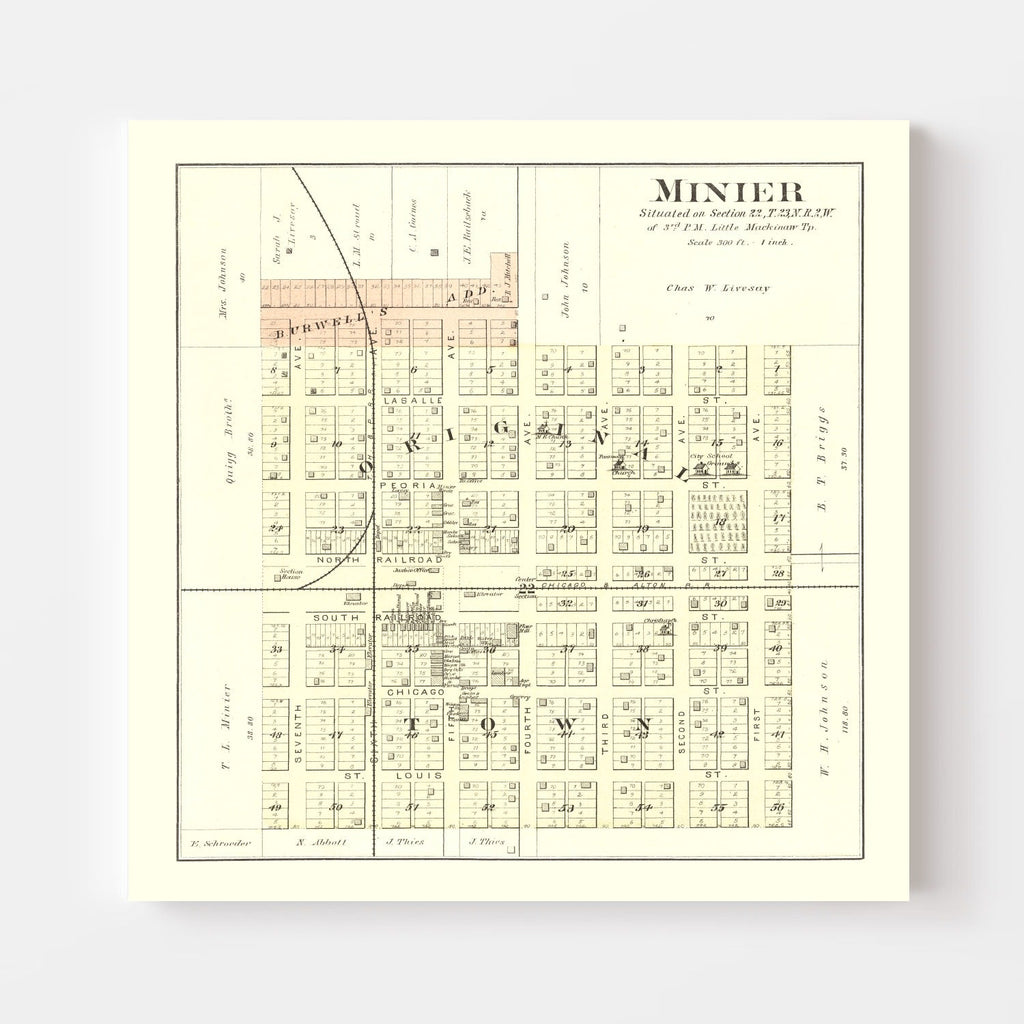 Vintage Map of Minier, Illinois 1891