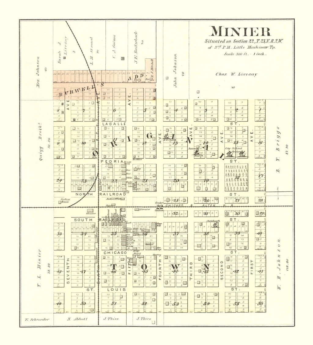 Vintage Map of Minier, Illinois 1891